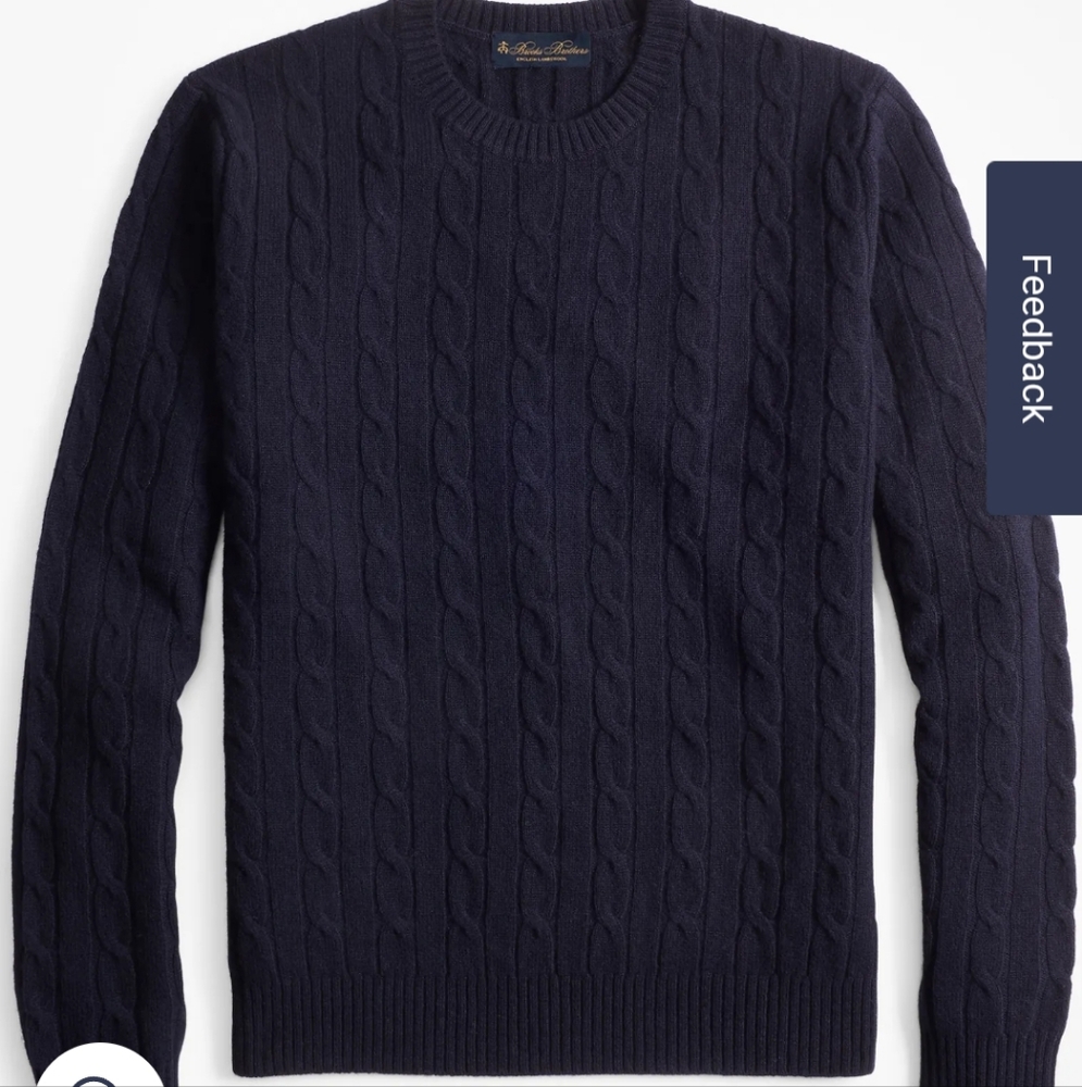 Brooks Brothers Merino wool Cashmere Cable Crewneck Sweater Knit Navy Blue
